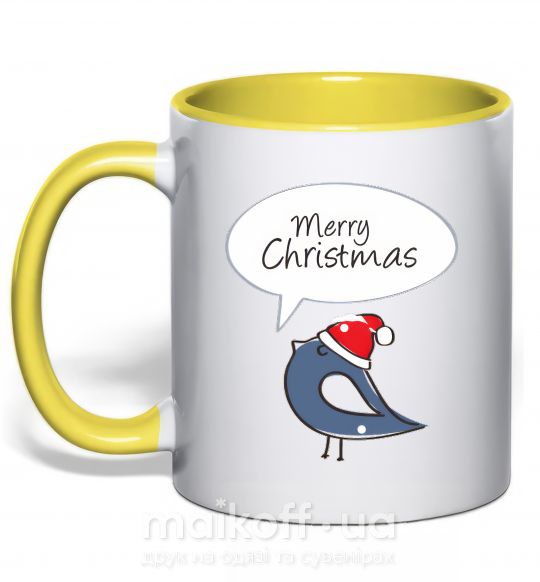 Чашка з кольоровою ручкою CHRISTMAS BIRD 2 Сонячно жовтий фото