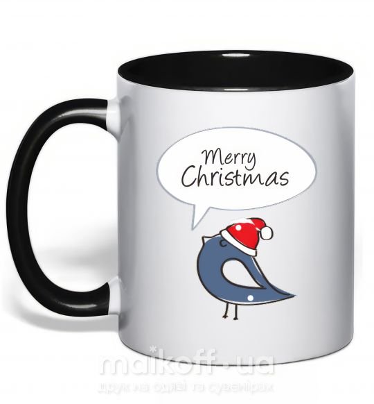 Чашка з кольоровою ручкою CHRISTMAS BIRD 2 Чорний фото