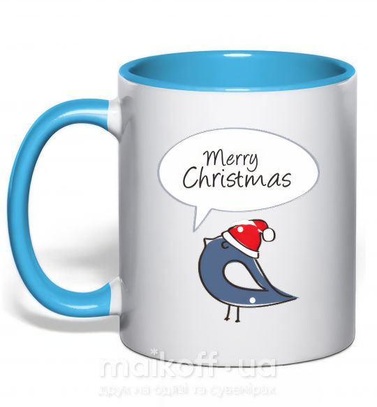 Чашка з кольоровою ручкою CHRISTMAS BIRD 2 Блакитний фото