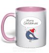 Чашка з кольоровою ручкою CHRISTMAS BIRD 2 Ніжно рожевий фото