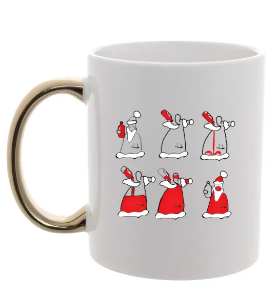 Чашка з кольоровою ручкою П'яний Дід Мороз Золото фото