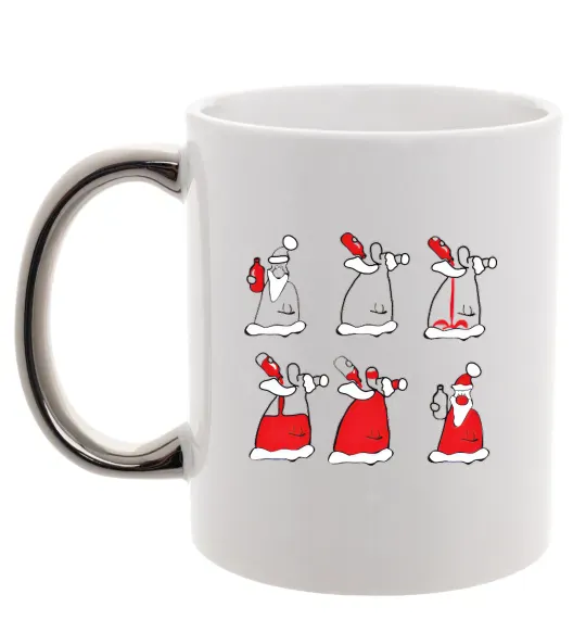 Чашка з кольоровою ручкою П'яний Дід Мороз Срібло фото