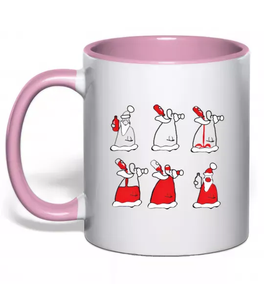 Чашка з кольоровою ручкою П'яний Дід Мороз Ніжно рожевий фото