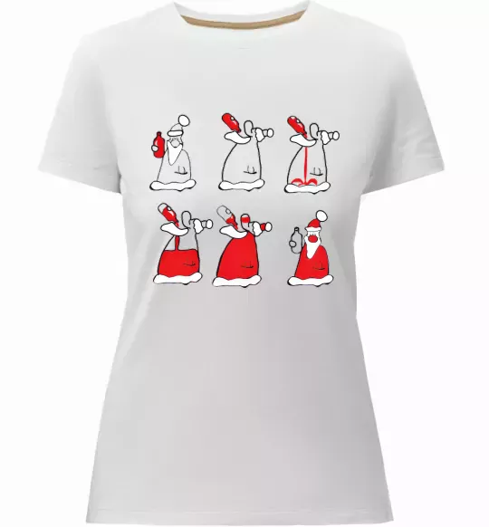 Жіноча преміум футболка П'яний Дід Мороз Білий фото