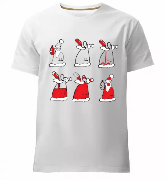 Чоловіча преміум футболка П'яний Дід Мороз Білий фото