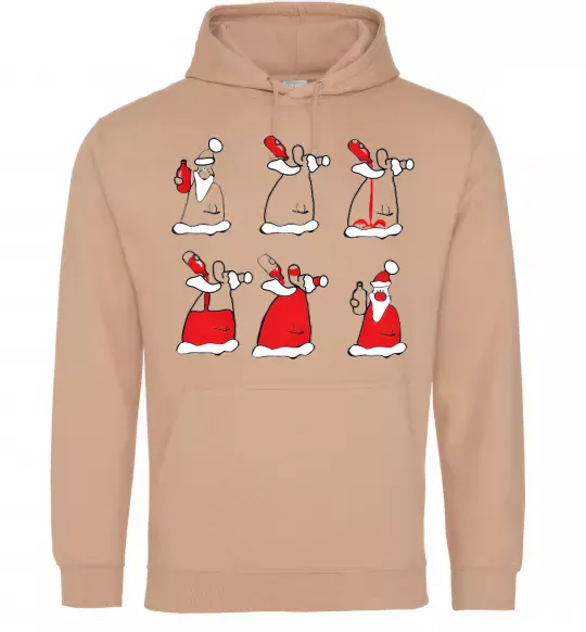 Чоловіча толстовка (худі) П'яний Дід Мороз Пісочний фото