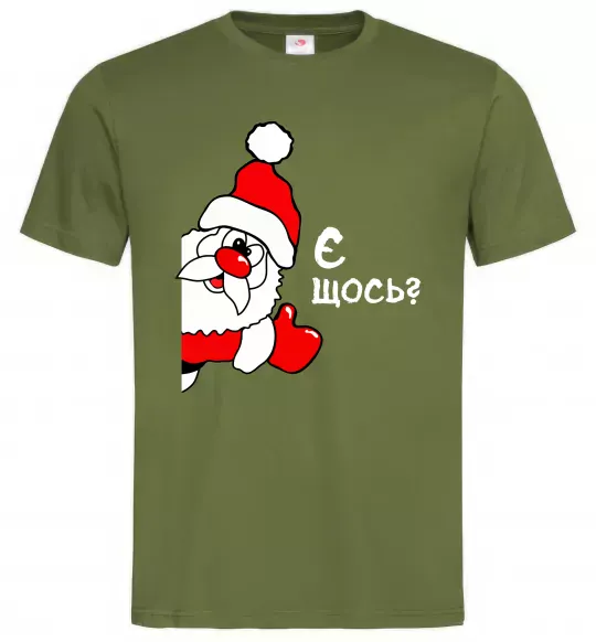 Мужская футболка Є щось? Дід Мороз Оливковый фото