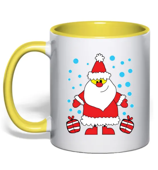 Чашка с цветной ручкой Санта з подарунком Лимонный фото