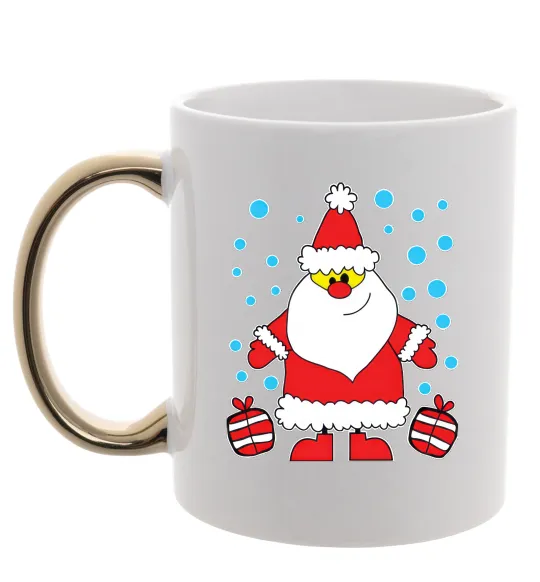 Чашка з кольоровою ручкою Дід Мороз з подарунком Золото фото