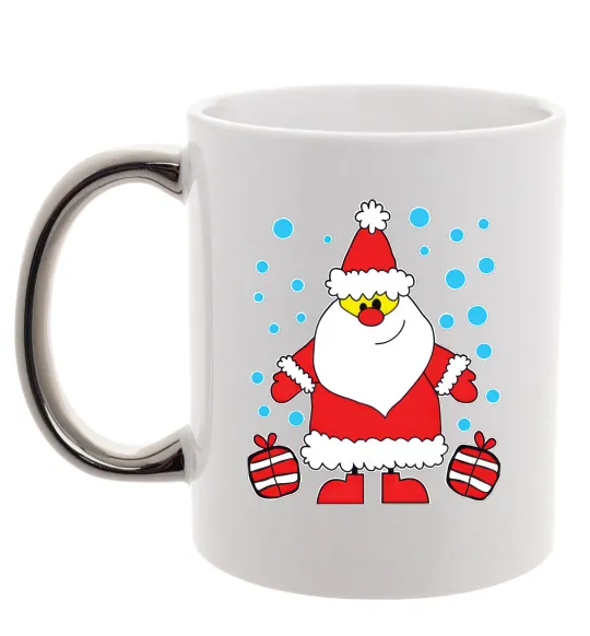 Чашка з кольоровою ручкою Дід Мороз з подарунком Срібло фото