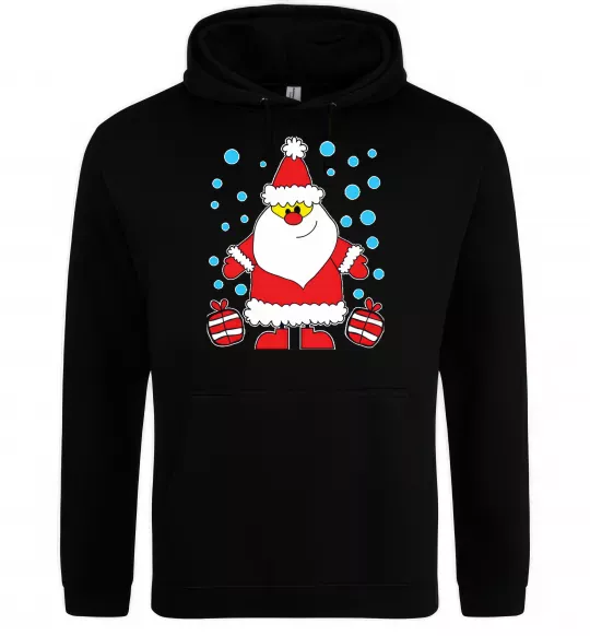 Мужская толстовка (худи) Дід Мороз з подарунком Черный фото
