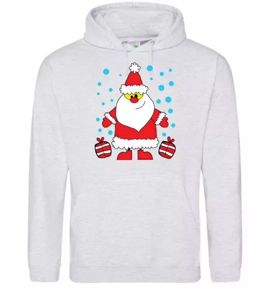 Мужская толстовка (худи) Дід Мороз з подарунком Серый меланж фото