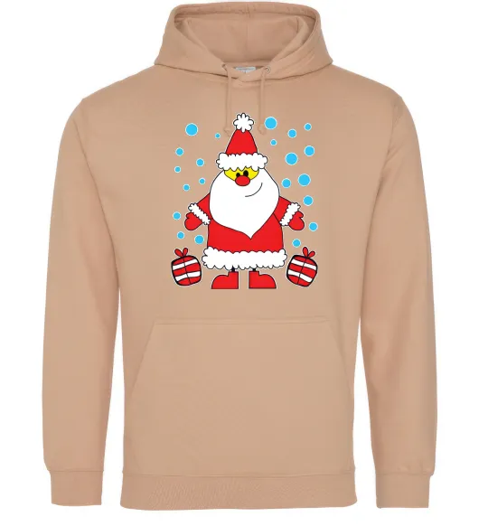 Мужская толстовка (худи) Дід Мороз з подарунком Песочный фото