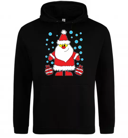 Женская толстовка (худи) Дід Мороз з подарунком Черный фото