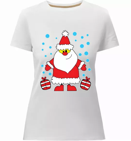 Женская премиум футболка Дід Мороз з подарунком Белый фото