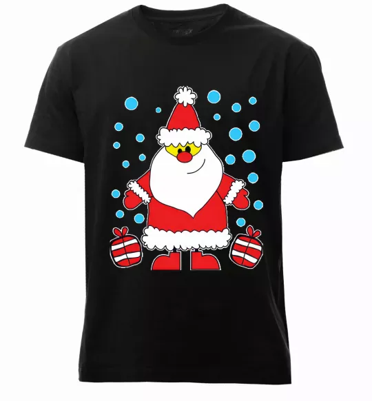 Мужская премиум футболка Дід Мороз з подарунком Черный фото