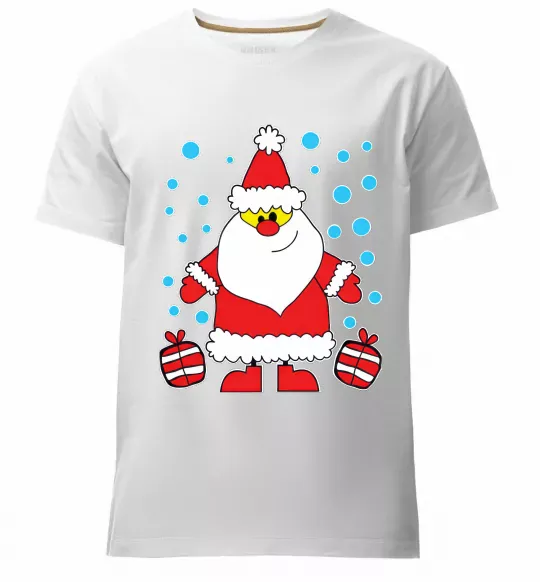 Мужская премиум футболка Дід Мороз з подарунком Белый фото
