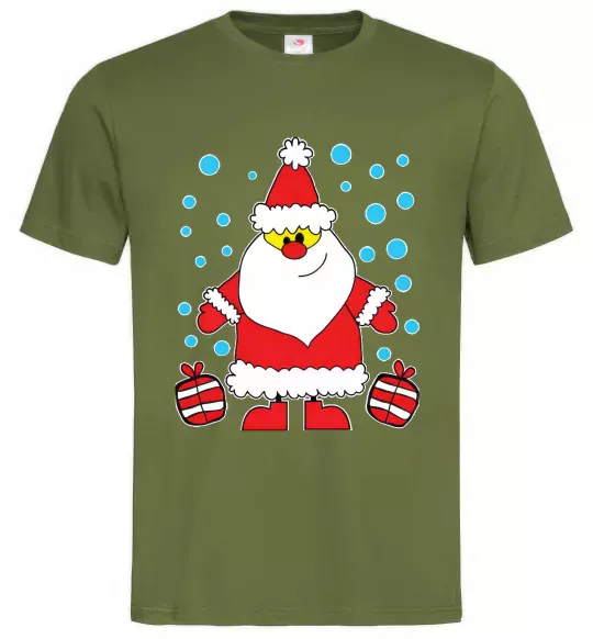 Мужская футболка Дід Мороз з подарунком Оливковый фото
