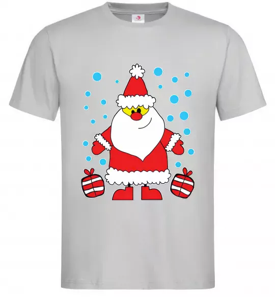 Мужская футболка Дід Мороз з подарунком Серый фото
