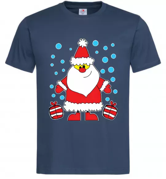Мужская футболка Дід Мороз з подарунком Темно-синий фото
