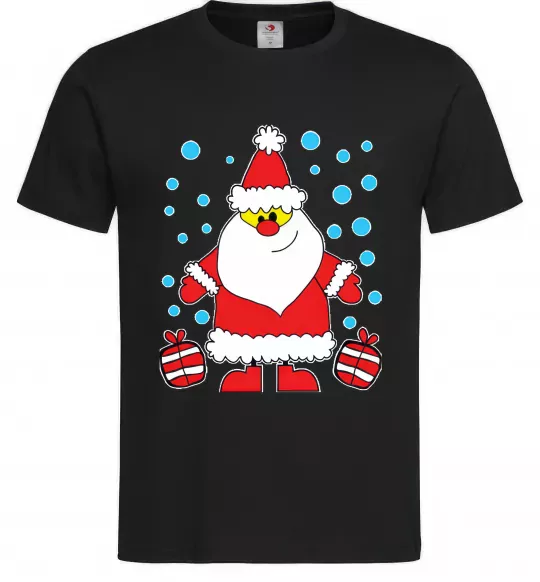 Мужская футболка Дід Мороз з подарунком Черный фото