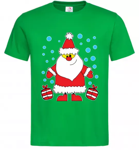 Мужская футболка Дід Мороз з подарунком Зеленый фото