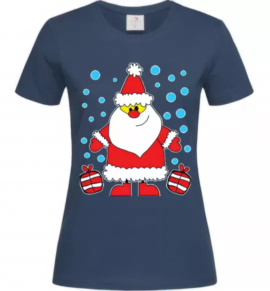 Женская футболка Дід Мороз з подарунком Темно-синий фото