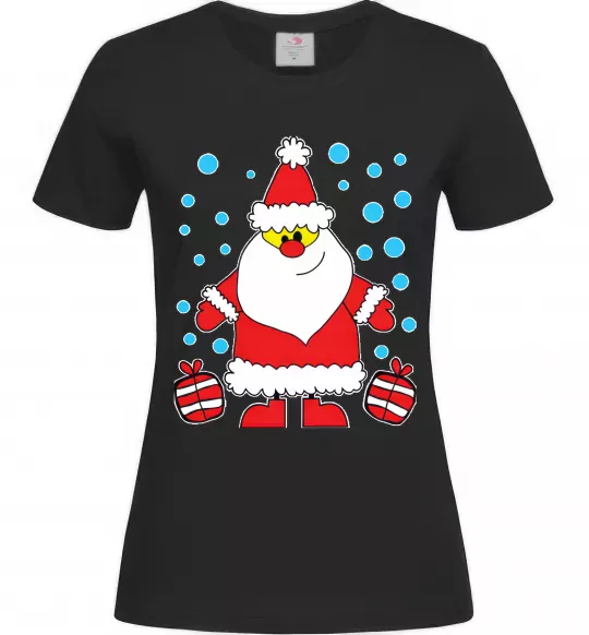 Женская футболка Дід Мороз з подарунком Черный фото