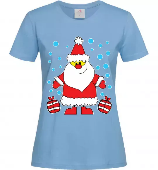 Женская футболка Дід Мороз з подарунком Голубой фото