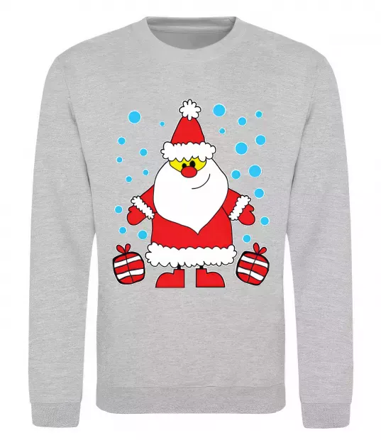 Світшот Дід Мороз з подарунком Сірий меланж фото