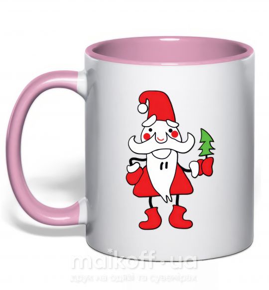 Чашка с цветной ручкой ДЕД МОРОЗ С ЕЛОЧКОЙ Нежно розовый фото