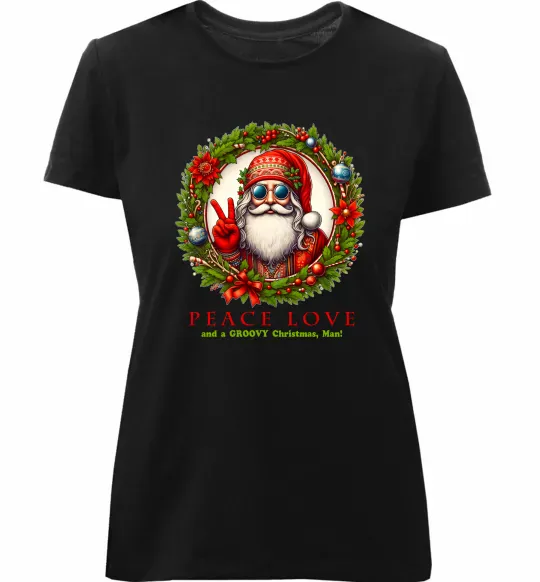 Жіноча преміум футболка Santa peace Чорний фото