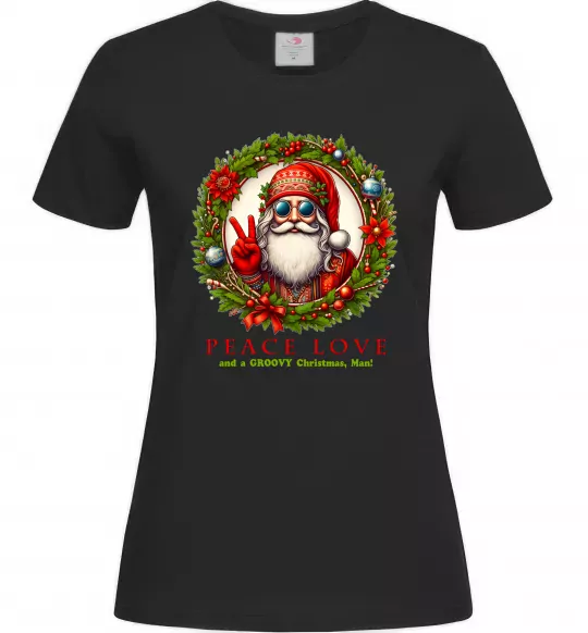 Женская футболка Santa peace Черный фото