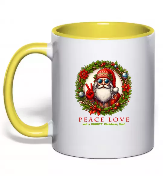 Чашка з кольоровою ручкою Santa peace Сонячно жовтий фото