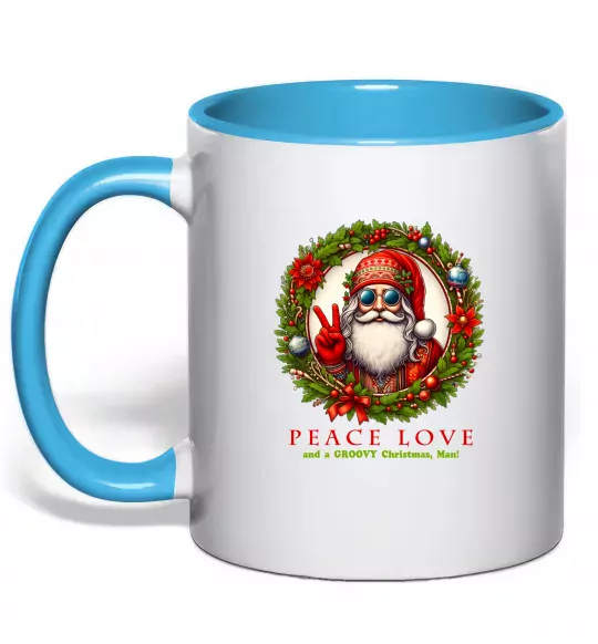 Чашка з кольоровою ручкою Santa peace Блакитний фото