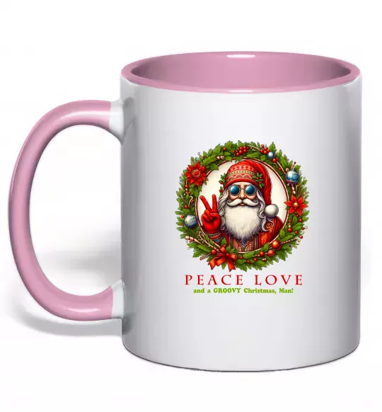 Чашка з кольоровою ручкою Santa peace Ніжно рожевий фото