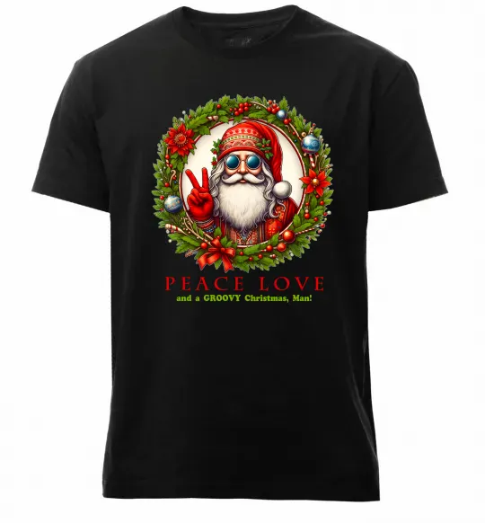 Чоловіча преміум футболка Santa peace Чорний фото