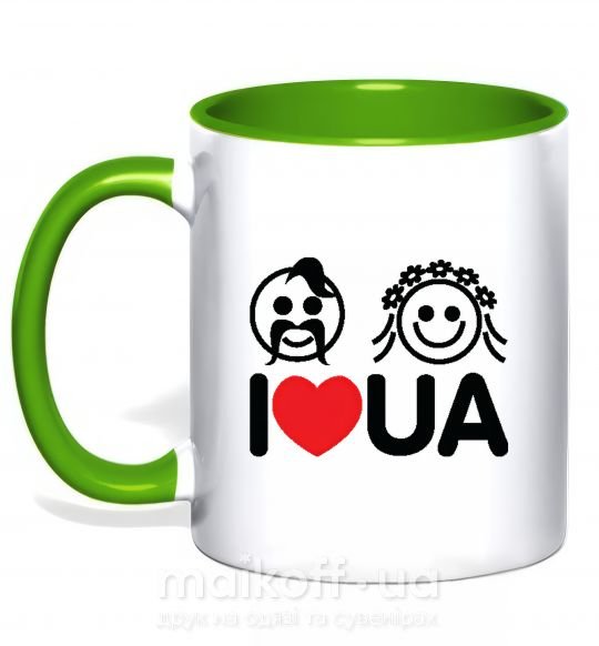 Чашка з кольоровою ручкою I love UA Зелений фото
