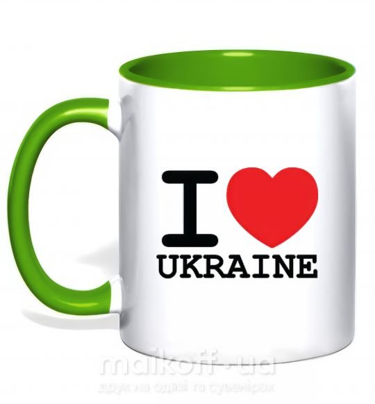 Чашка з кольоровою ручкою I love Ukraine (original) Зелений фото