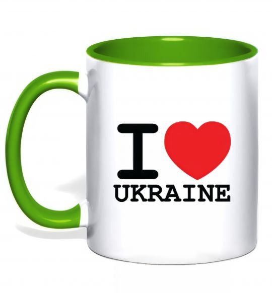 Чашка з кольоровою ручкою I love Ukraine (original) Зелений фото