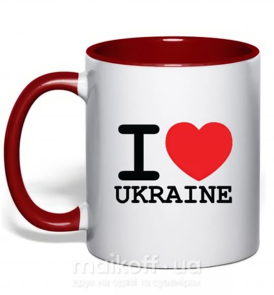 Чашка з кольоровою ручкою I love Ukraine (original) Червоний фото