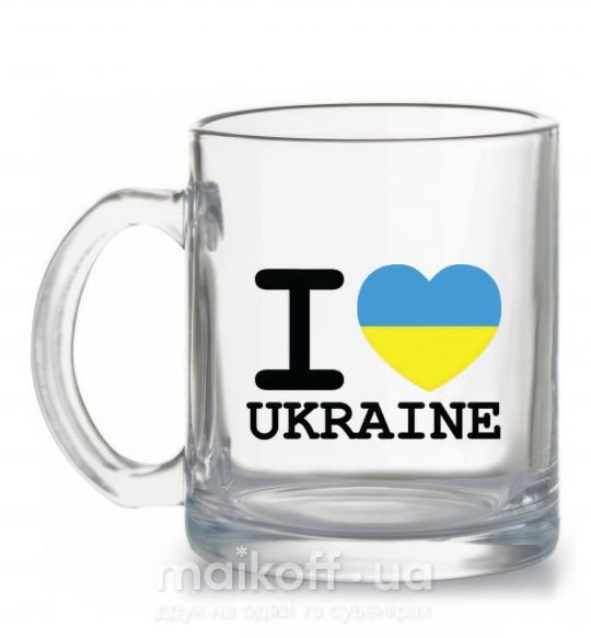 Чашка скляна I love Ukraine (прапор) Прозорий фото