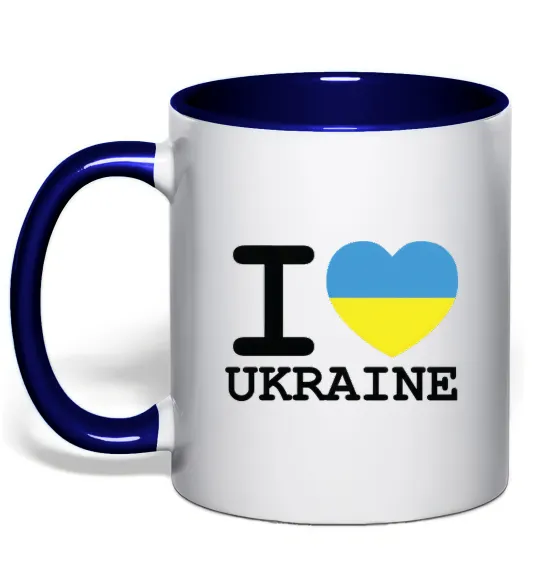 Чашка з кольоровою ручкою I love Ukraine (прапор) Глибокий темно-синій фото