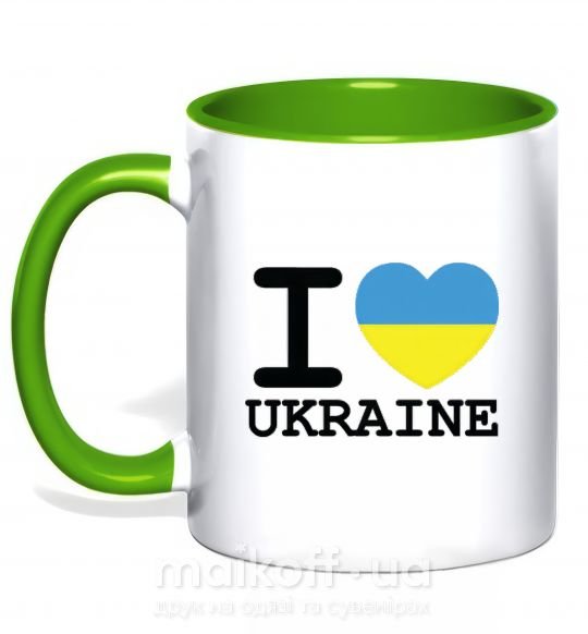 Чашка з кольоровою ручкою I love Ukraine (прапор) Зелений фото