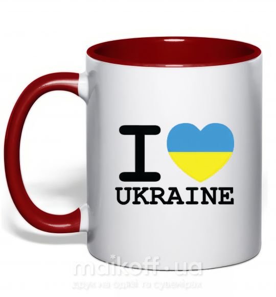 Чашка з кольоровою ручкою I love Ukraine (прапор) Червоний фото