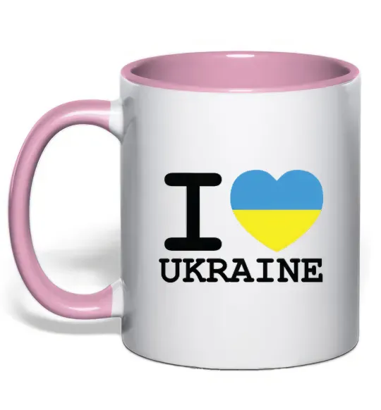 Чашка з кольоровою ручкою I love Ukraine (прапор) Ніжно рожевий фото