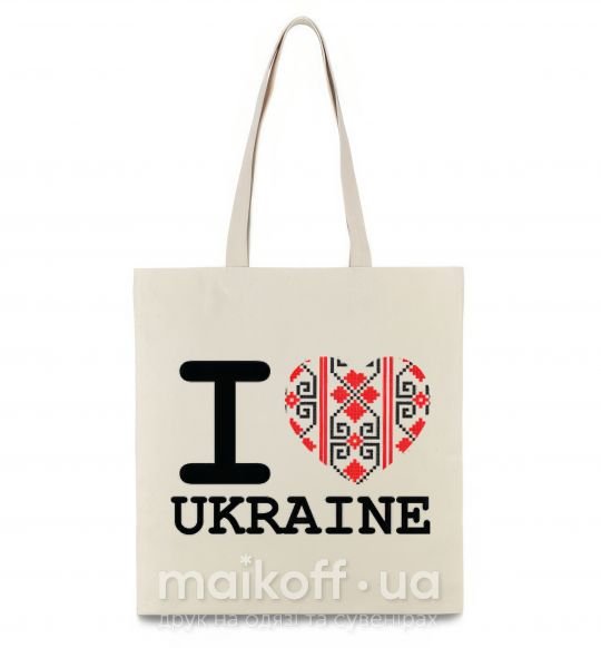 Эко-сумка I love Ukraine (вишиванка) Бежевый фото