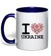 Чашка з кольоровою ручкою I love Ukraine (вишиванка) Глибокий темно-синій фото
