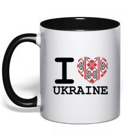 Чашка с цветной ручкой I love Ukraine (вишиванка)