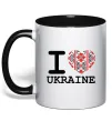 Чашка з кольоровою ручкою I love Ukraine (вишиванка) Чорний фото